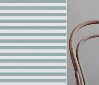 Della Sage-WHT - Linen curtain fabric, Green horizontal stripes