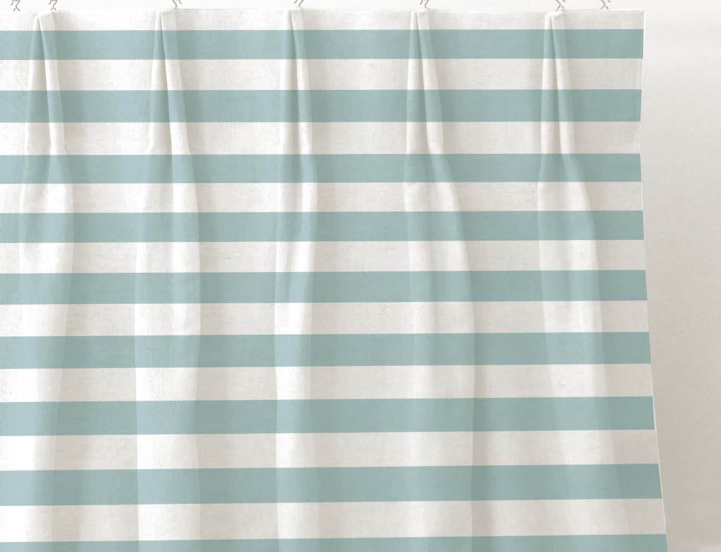 Della Sage-WHT - Linen curtain fabric, Green horizontal stripes