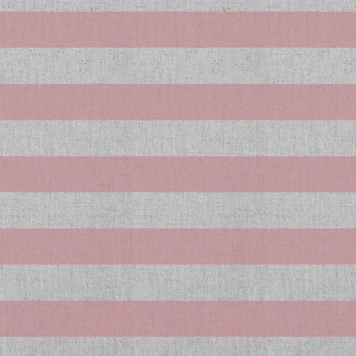 Della Summer Rose - Natural linen mix curtain fabric, Pink horizontal stripes