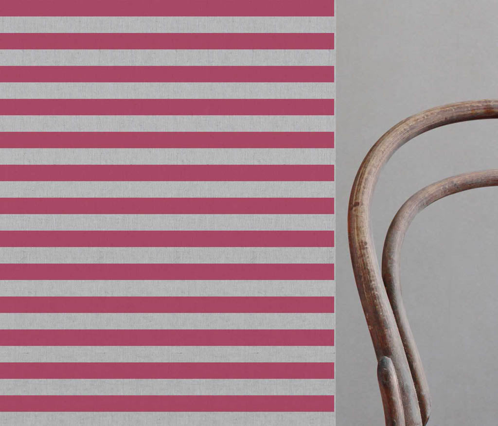 Della Wine - Natural linen mix curtain fabric, Red horizontal stripes