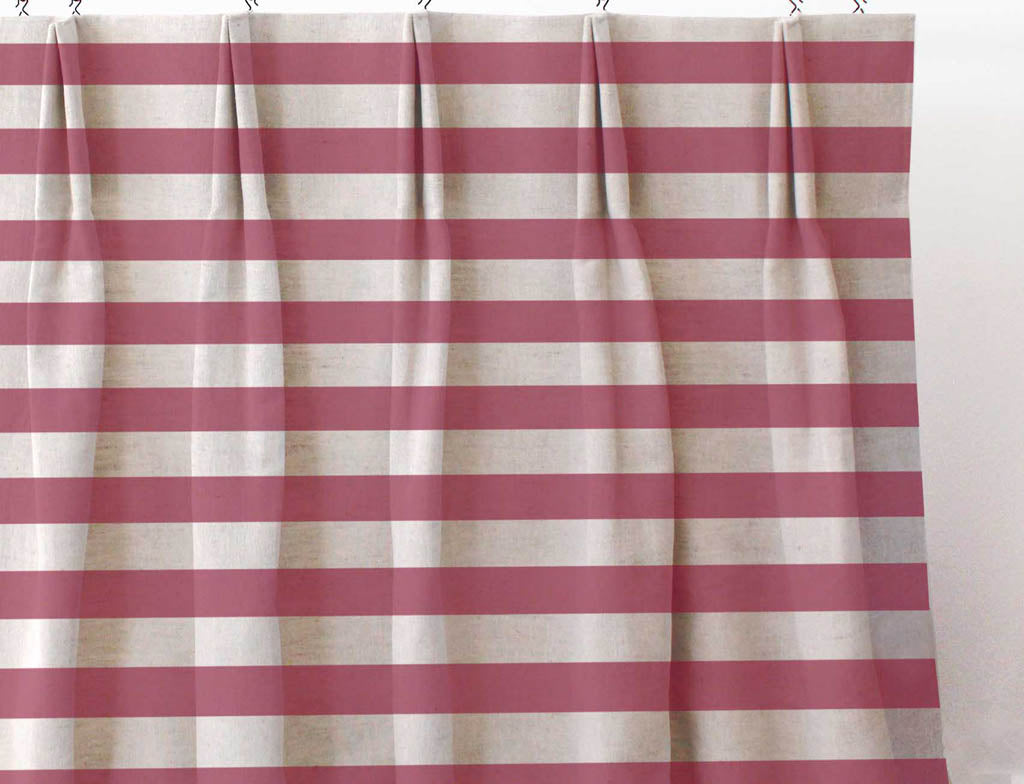 Della Wine - Natural linen mix curtain fabric, Red horizontal stripes
