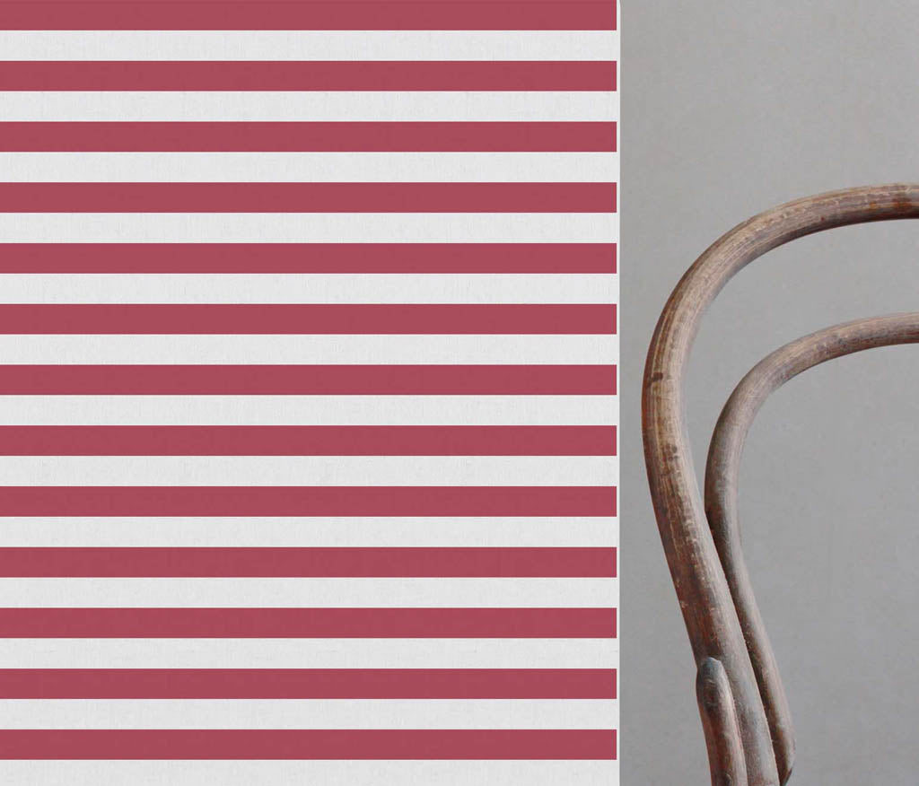 Della Wine-WHT - Linen curtain fabric, Red horizontal stripes