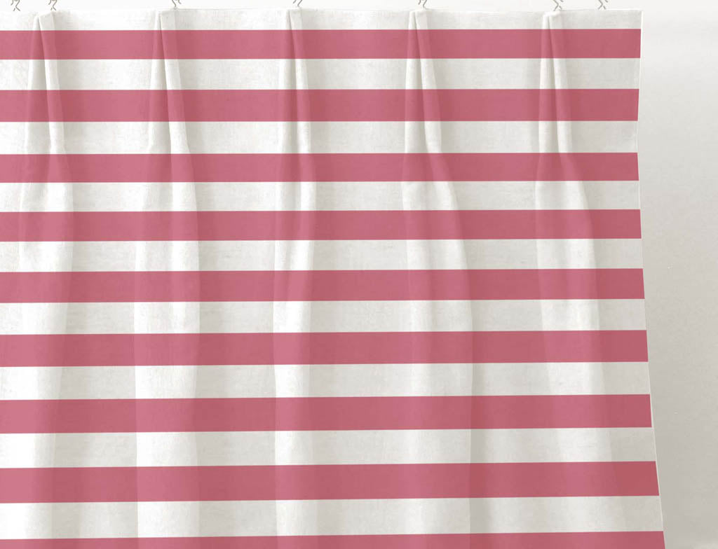 Della Wine-WHT - Linen curtain fabric, Red horizontal stripes