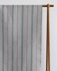 Elise Denim-Cherry - Linen Cotton mix curtain fabric, Red & Blue stripes
