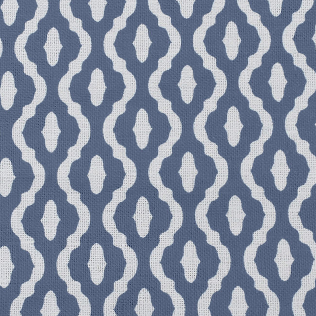 Oona Denim - White linen fabric, Blue abstract print