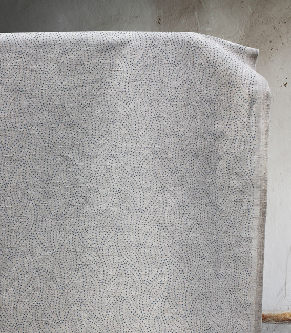 Pia Denim - Curtain fabric, abstract Blue leaf pattern