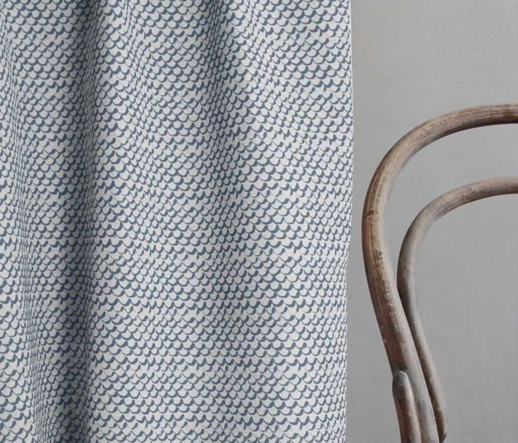 Jenna Denim - Curtain fabric with Blue abstract print