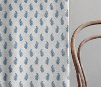 Lena Denim - Curtain fabric with Blue botanical print