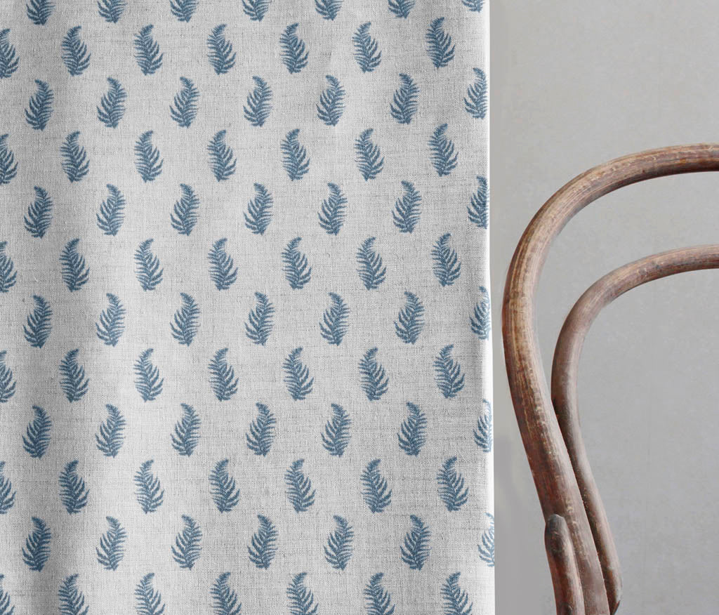 Lena Denim - Curtain fabric with Blue botanical print