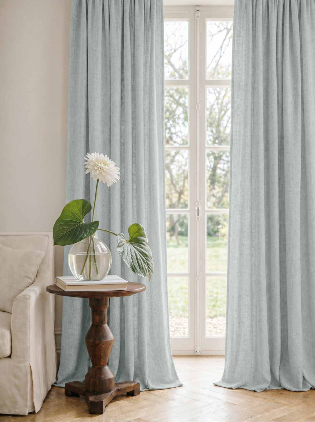 Duck Egg Blue Linen Curtains - Cotton lined. Made of pre-washed 100% linen Bianco Duck Egg by Ada & Ina.