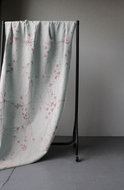 Berry Dusty Pink - Natural fabric with pale pink print