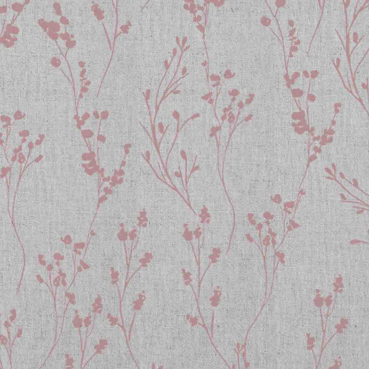 Saeeda Dusty Pink - Natural curtain fabric with Pink botanical print