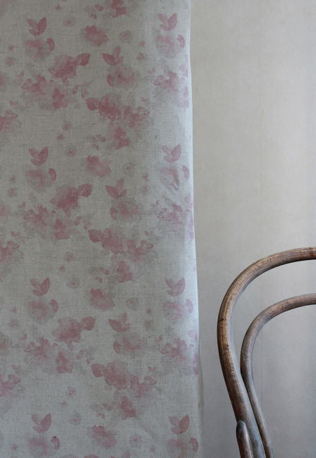 Rose Dusty Pink - Natural curtain fabric, Pink floral pattern