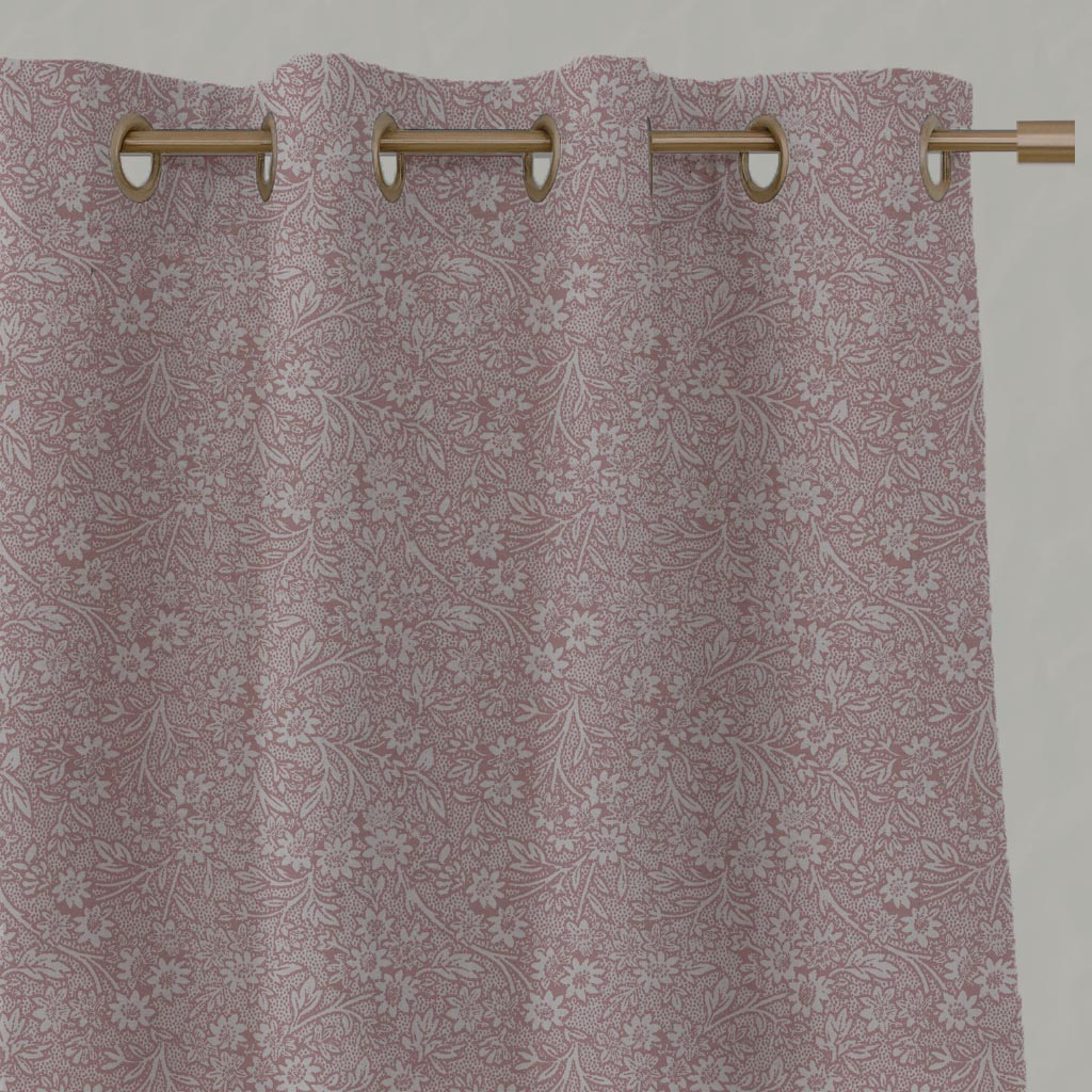 Pink Floral Linen Eyelet Curtain - Cheye Dusty Pink - Natural base fabric.