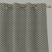 Green Patterned Linen Eyelet Curtain - Erle Moss - Natural base fabric.