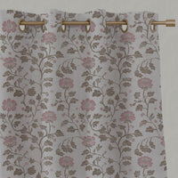 Pink Floral Linen Eyelet Curtain - Islie Dusty Pink - Natural base fabric.