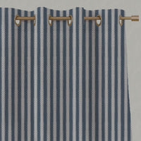 Blue Striped Linen Eyelet Curtain - Lisabella Denim - Natural base fabric.