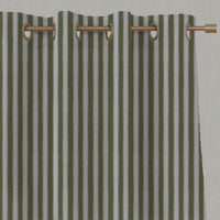Green Striped Linen Eyelet Curtain - Lisabella Khaki - Natural base fabric.