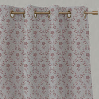Pink Botanical Linen Eyelet Curtain - Lulani Dusty Pink - Natural base fabric.
