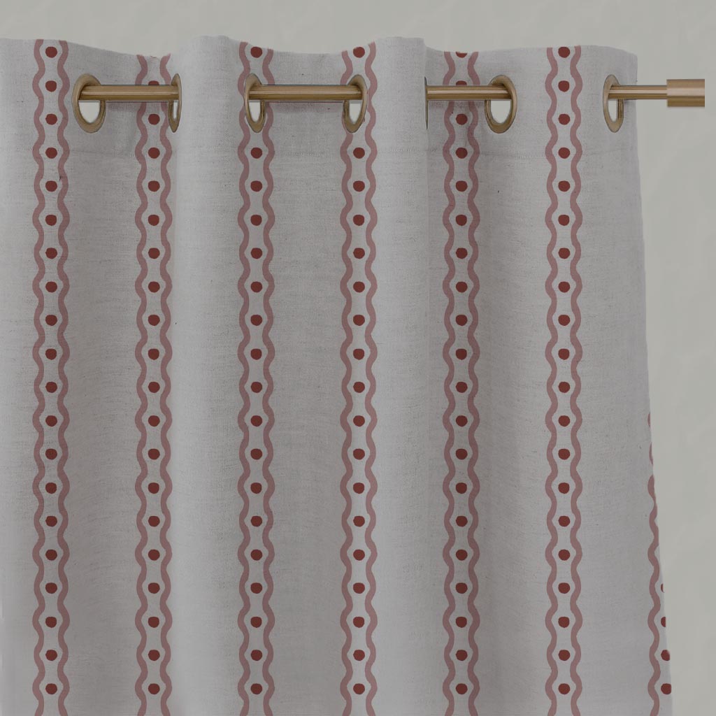 Pink Abstract Striped Linen Eyelet Curtain - Margarie Pink - Natural base fabric.
