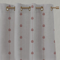 Red Patterned Stripe Linen Eyelet Curtain - Maybel Crimson Red - Natural base fabric.