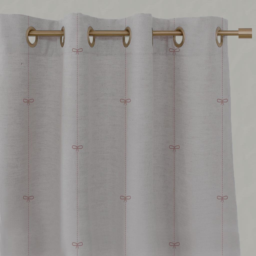 Pink Striped Linen Eyelet Curtain - Mimmi Dusty Pink - Natural base fabric.