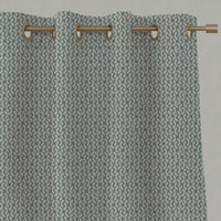 Green Patterned Linen Eyelet Curtains - Arina Jade Mist - Natural base fabric.
