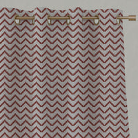Red Patterned Linen Eyelet Curtains - Azig Crimson Red - Natural base fabric.