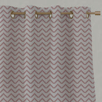 Pink Patterned Linen Eyelet Curtains - Azig Dusty Pink - Natural base fabric.