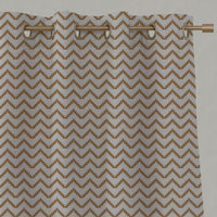 Orange / Yellow Patterned Linen Eyelet Curtains - Azig Gold Ochre - Natural base fabric.