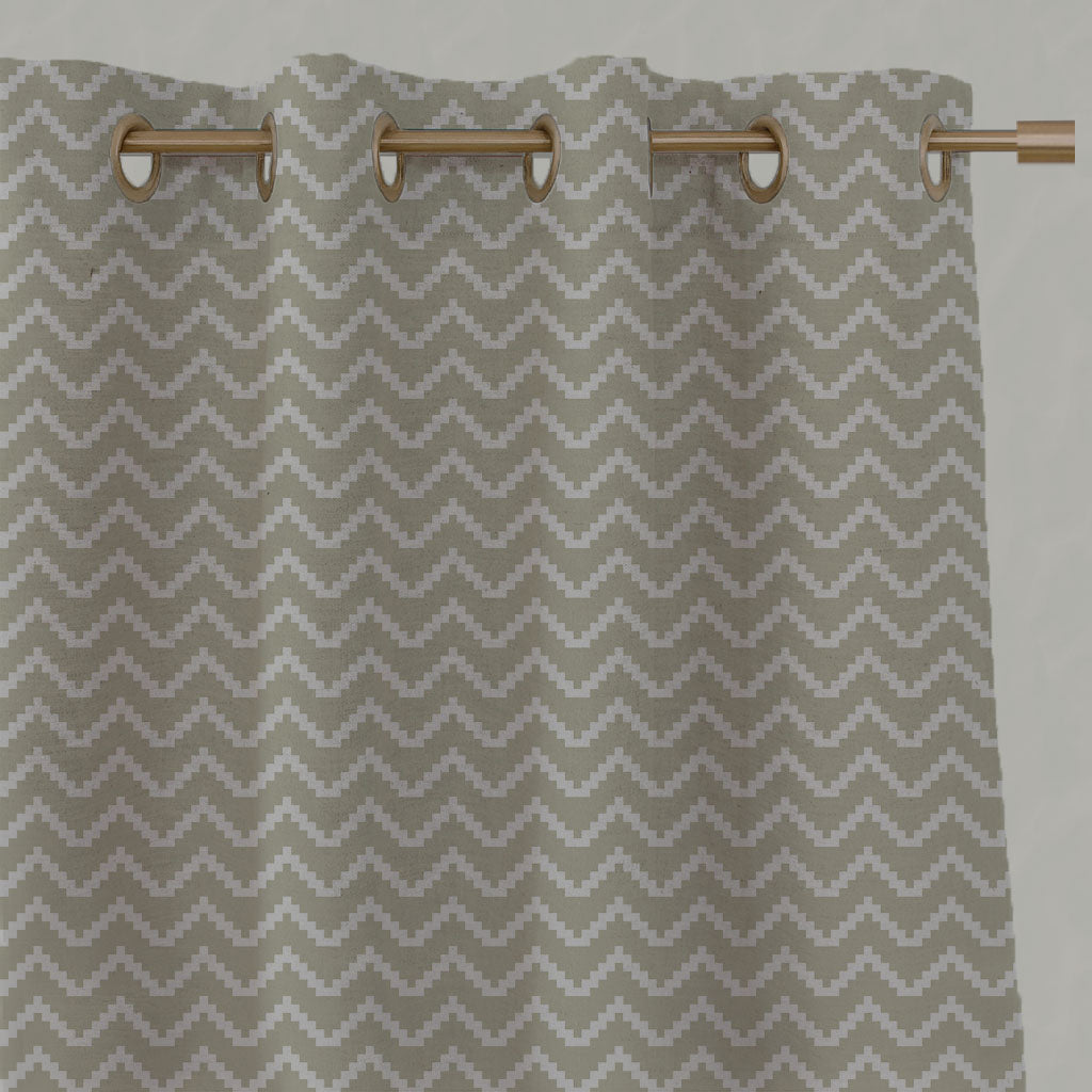 Neutral / Brown Patterned Linen Eyelet Curtains - Azig Taupe Mist - Natural base fabric.