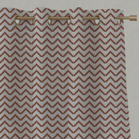 Red / Orange Patterned Linen Eyelet Curtains - Azig Terracotta - Natural base fabric.
