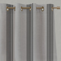 Grey Striped Linen Eyelet Curtains - Bella Charcoal - Natural base fabric.