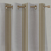 Yellow Striped Linen Eyelet Curtains - Bella Gold Rod - Natural base fabric.