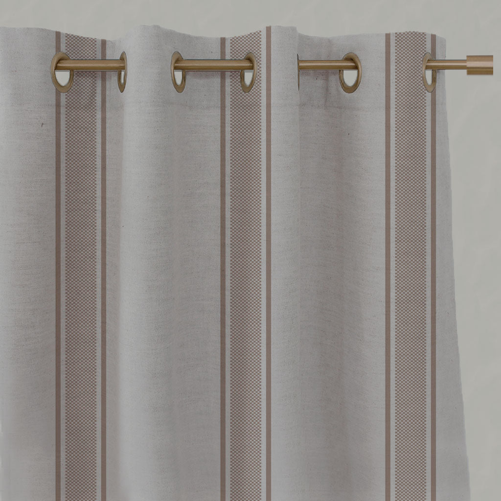 Pink Striped Linen Eyelet Curtains - Bella New Blush - Natural base fabric.