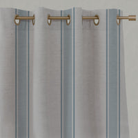 Blue Striped Linen Eyelet Curtains - Bella Sky - Natural base fabric.