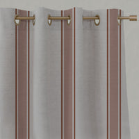 Red / Orange Striped Linen Eyelet Curtains - Bella Terracotta - Natural base fabric.