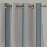 Blue Striped Linen Eyelet Curtains - Bella True Blue - Natural base fabric.