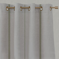 Green Striped Linen Eyelet Curtains - Berit-NAT Khaki - Natural base fabric.