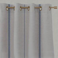 Blue Striped Linen Eyelet Curtains - Berit-NAT Night Blue - Natural base fabric.
