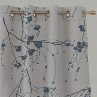 Blue Botanical Linen Eyelet Curtains - Berry Denim - Natural base fabric.
