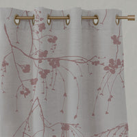 Pink Botanical Linen Eyelet Curtains - Berry Dusty Pink - Natural base fabric.
