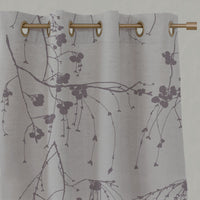 Purple Botanical Linen Eyelet Curtains - Berry Powder Plum - Natural base fabric.