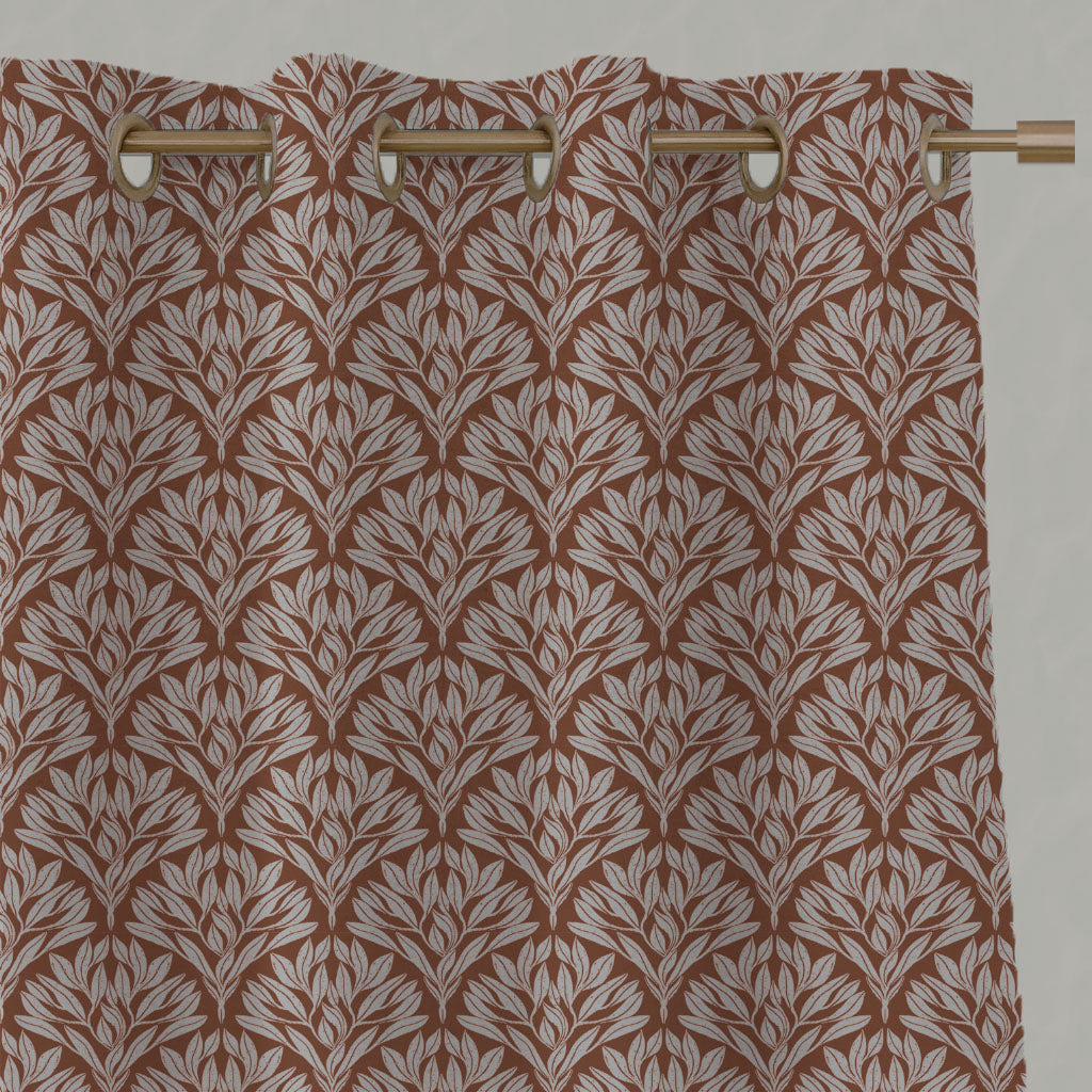 Orange Botanical Linen Eyelet Curtains - Birna Terracotta - Natural base fabric.