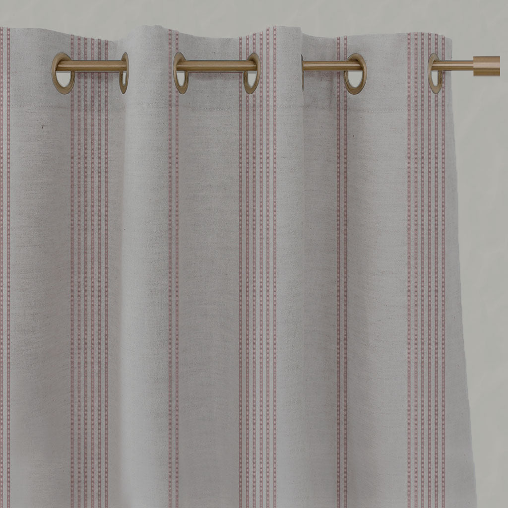 Pink Striped Linen Eyelet Curtains - Brea Dusty Pink - Natural base fabric.
