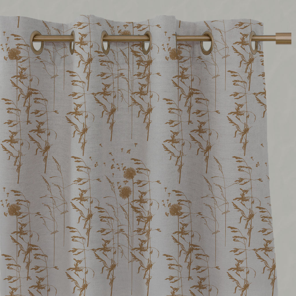 Orange / Yellow Botanical Linen Eyelet Curtains - Breeze Gold Ochre - Natural base fabric.
