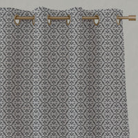 Grey Patterned Linen Eyelet Curtains - Brita Ash - Natural base fabric.