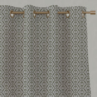 Green Patterned Linen Eyelet Curtains - Brita Moss - Natural base fabric.
