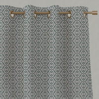 Green Patterned Linen Eyelet Curtains - Brita Sage - Natural base fabric.
