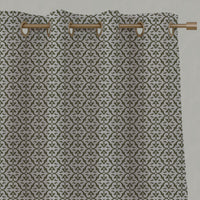 Green Patterned Linen Eyelet Curtains - Brita Seaweed - Natural base fabric.